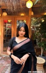 Black cotton saree - charulota - Image 2