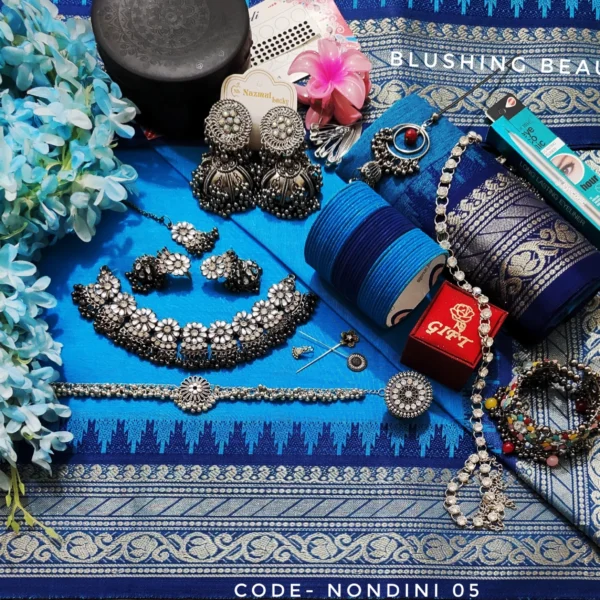 Sky Blue cotton saree package - Nondini 05