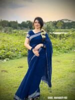 Blue Cotton Saree Package - Mayaboti - Image 3