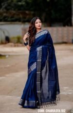 Blue Cotton Saree   - Charulota - Image 3