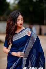 Blue Cotton Saree   - Charulota