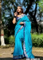 Sky Blue Cotton Saree Package - Mayaboti 05 - Image 3