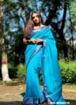 Sky Blue Cotton Saree - Mayaboti - Image 2