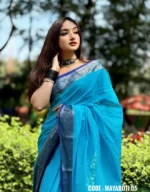 Sky Blue Cotton Saree Package - Mayaboti 05 - Image 2