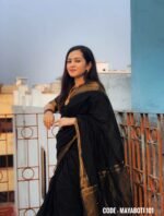 Black cotton saree - Mayaboti - Image 3