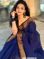 02 Navy Blue cotton saree - Suhashini - Image 3