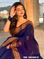 02 Navy Blue cotton saree - Suhashini - Image 2