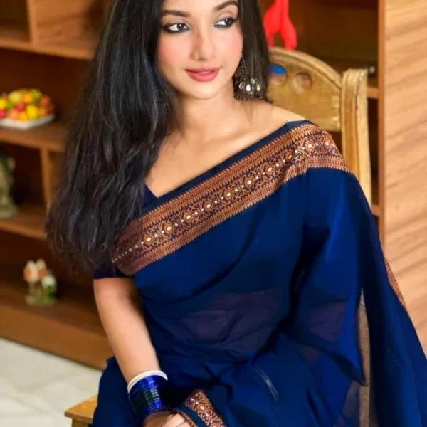 02 Navy Blue cotton saree - Suhashini