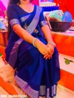 Blue Cotton Saree - Charulota - Image 2