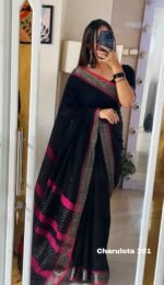 Black Cotton Saree  - Charulota - Image 3