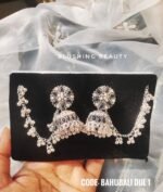 Royal Bahubali Oxidized Silver Jhumka with Ear Chain - Image 2