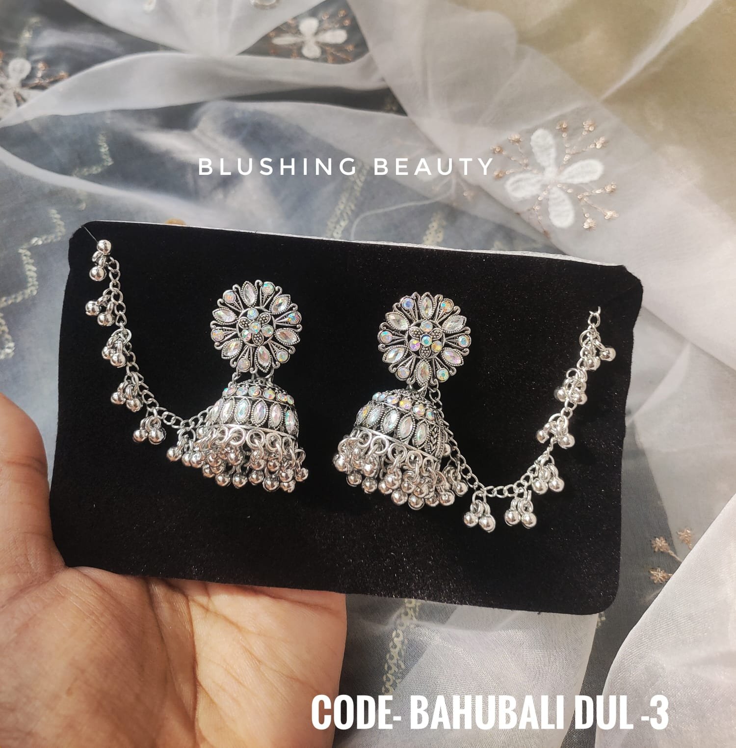 WhatsApp Image 2026-02-07 at 1.19.01 AM Royal Bahubali Oxidized Silver Jhumka with Ear Chain - Image 1