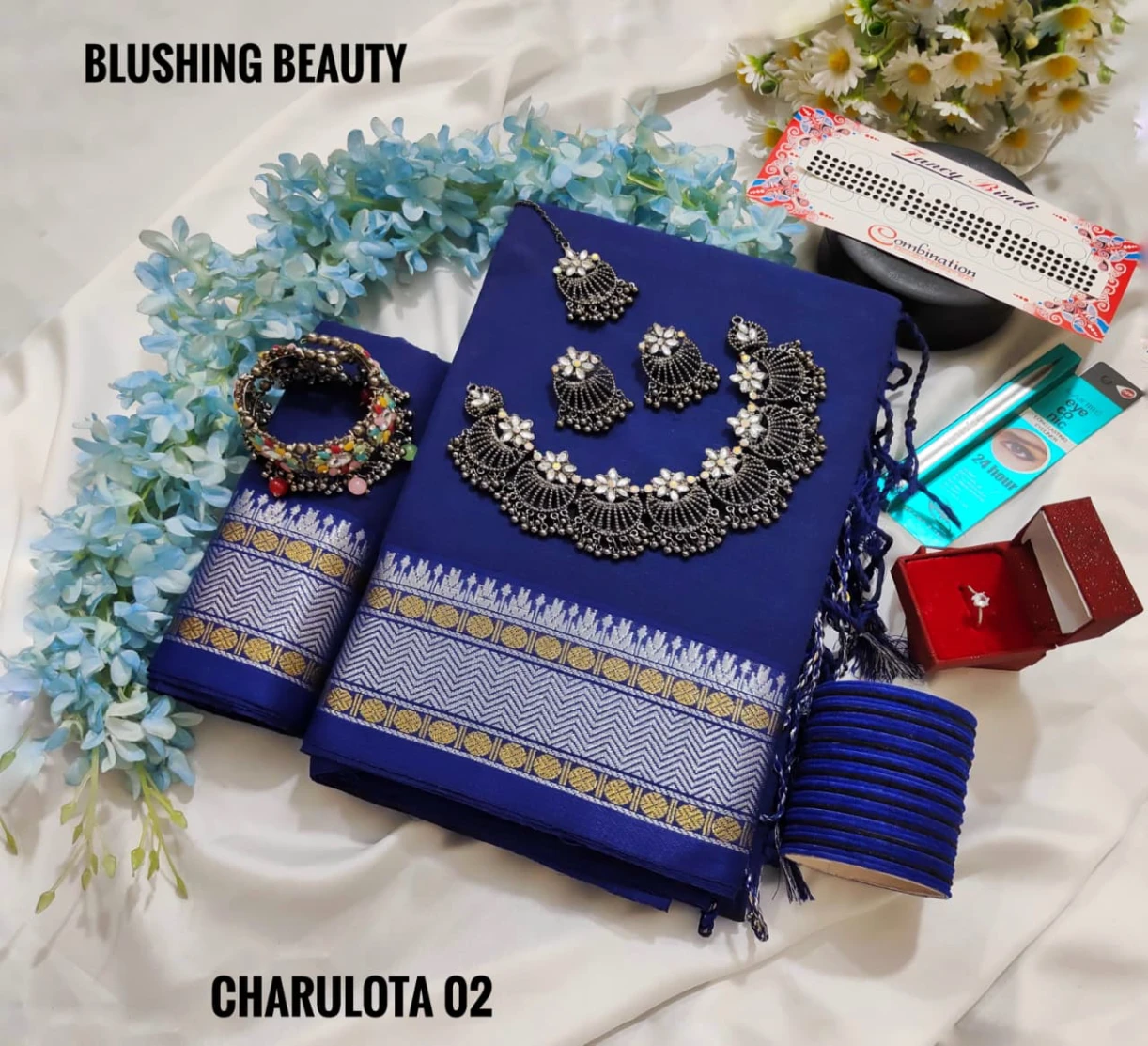 WhatsApp Image 2026-03-23 at 12.28.39 PM_resized Blue Cotton Saree Package - Charulota 02 - Image 1