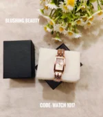 Elegant Rectangular Rose Gold Watch - 1017 - Image 2