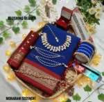 Blue Premium Maslais Cotton Saree Package - Moharani
