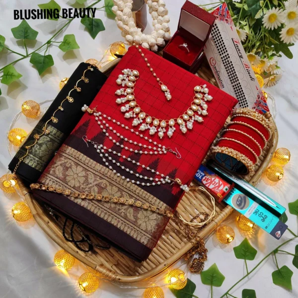 Red Premium Maslais Cotton Saree Package - Moharani