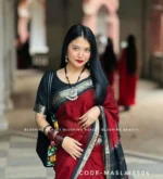 Maroon Premium Maslais Cotton Saree – Moharani 504
