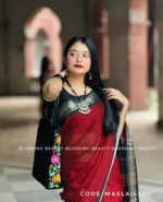 Maroon Premium Maslais Cotton Saree – Moharani 504 - Image 3