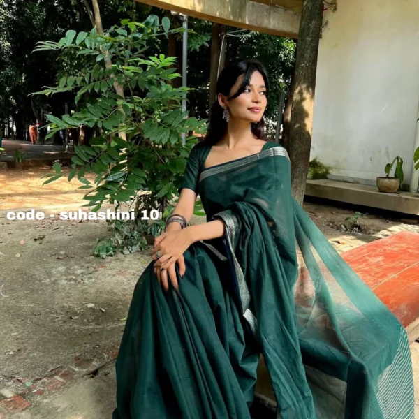 Botol Green Cotton Saree – Suhashini 10