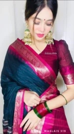 Sea-Blue Premium Maslais Cotton Saree – Moharani - Image 2