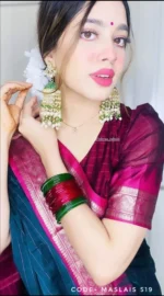 Sea-Blue Premium Maslais Cotton Saree – Moharani - Image 3