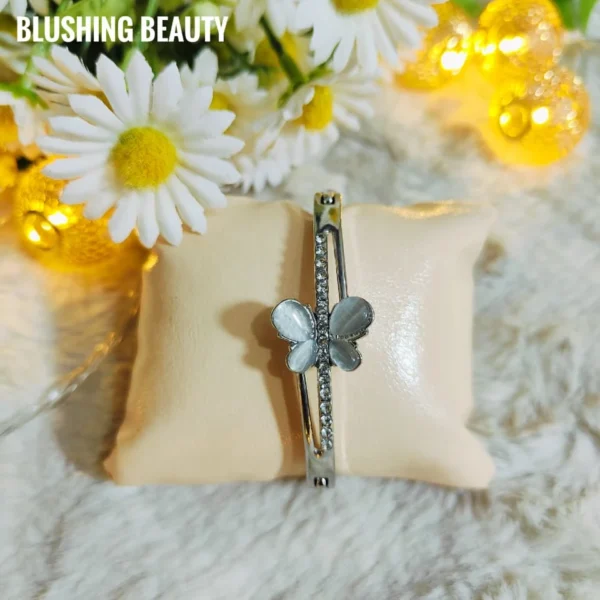 Silver-Toned Butterfly Crystal Bracelet - 1015