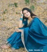 Sea-Blue Cotton Saree Package – Nondini 19 - Image 2