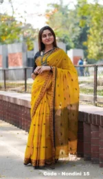 Mustard Cotton Saree Package – Nondini 15 - Image 2