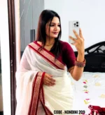 White Cotton Saree Package – Nondini 209 - Image 3