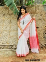 White Cotton Saree Package – Nondini 309 - Image 3
