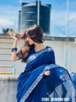 Blue Cotton Saree Package – Nondini 102 - Image 3