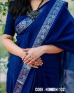 Blue Cotton Saree Package – Nondini 102 - Image 2