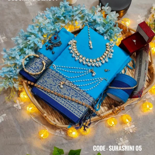 Sky Blue Cotton Saree Package – Suhashini 05