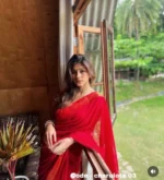 Red Cotton Saree Package – Charulota 03 - Image 3