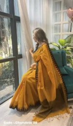 Mustard Cotton Saree Package – Charulota 28 - Image 2