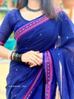Navy Blue Colour Cotton Saree Package – Nondini 102 (new) - Image 4