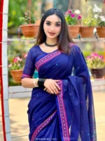 Navy Blue Colour Cotton Saree Package – Nondini 102 (new) - Image 3