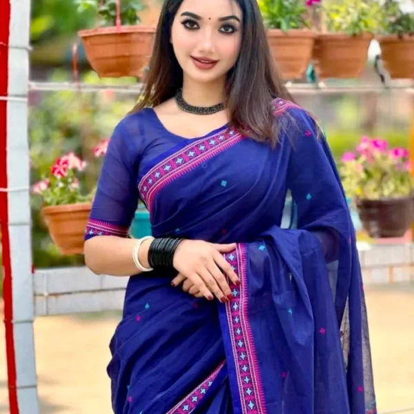 Blue Cotton Saree - Nondini