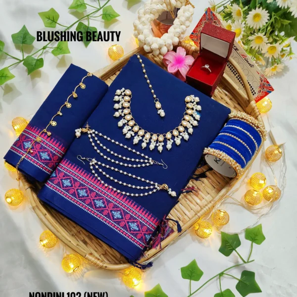 Navy Blue Colour Cotton Saree Package – Nondini 102 (new)