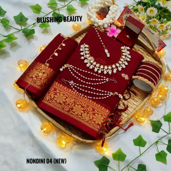 Maroon Colour Cotton Saree Package – Nondini 04 (new)