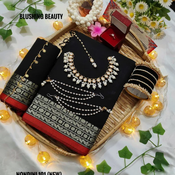 Black/Red Combination Colour Cotton Saree Package – nondini 101 (new)