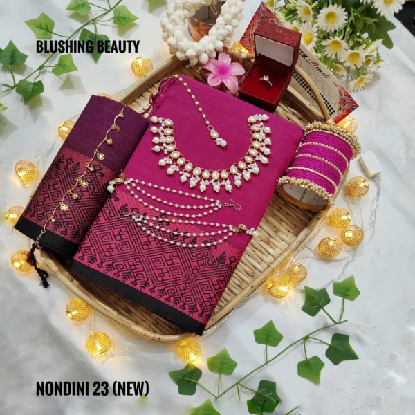 Magenta Colour Cotton Saree Package – Nondini 23 (new)