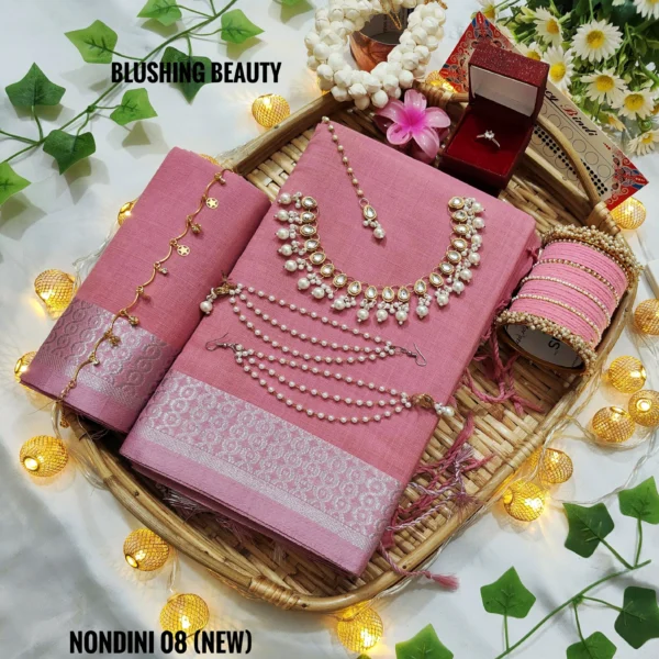 Mauve-Pink Colour Cotton Saree Package – Nondini 08 (new)