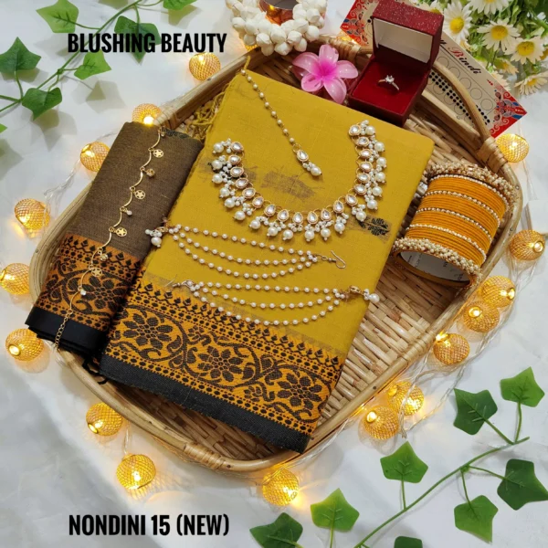 Mustard Colour Cotton Saree Package – Nondini 15 (new)