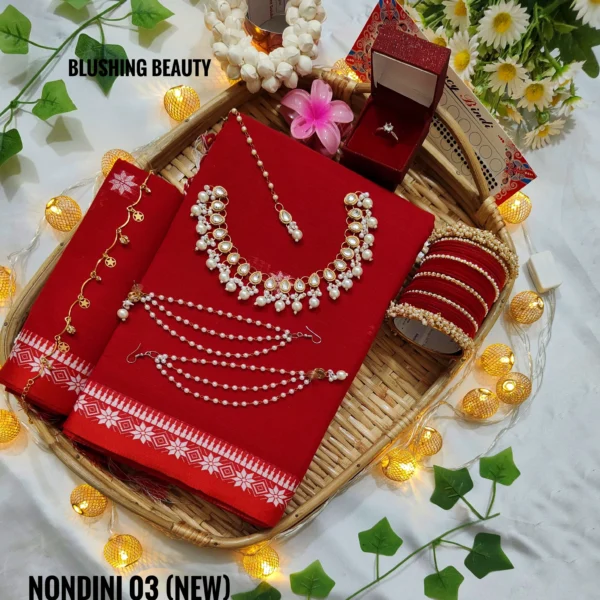 Red Colour Cotton Saree Package – Nondini 03 (new)