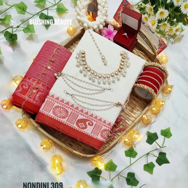 White Colour Cotton Saree Package – Nondini 309 (new)