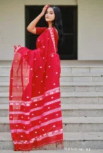 Red Colour Cotton Saree Package – Nondini 03 (new) - Image 3