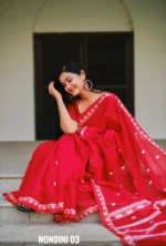 Red Colour Cotton Saree Package – Nondini 03 (new) - Image 2