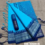 Sky-Blue Colour Cotton Saree Package – Nondini 05 (new) - Image 3
