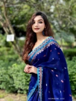 Navy Blue Colour Cotton Saree Package – Nondini 202 (new) - Image 4